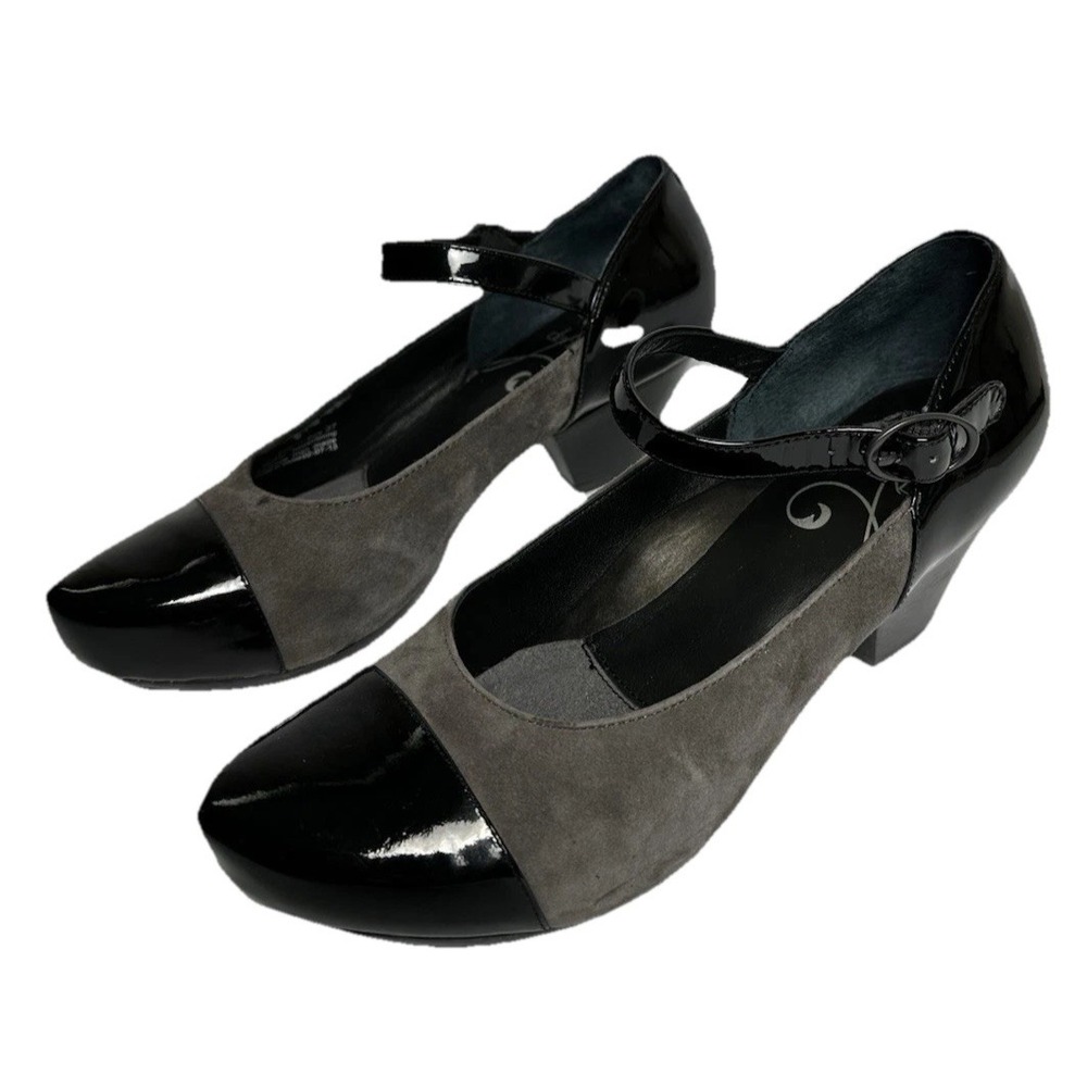 Dansko Mary Jane Heels Black Patent Leather Grey Suede Size 37